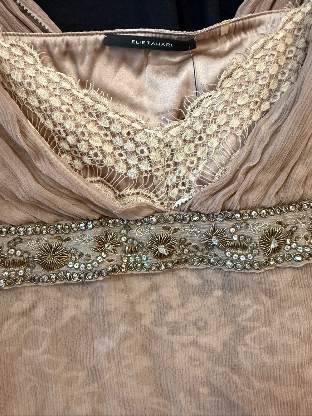NWT Elie Tahari Vintage Silk Lace-Trim Embellished Blouse - Picture 3 of 7